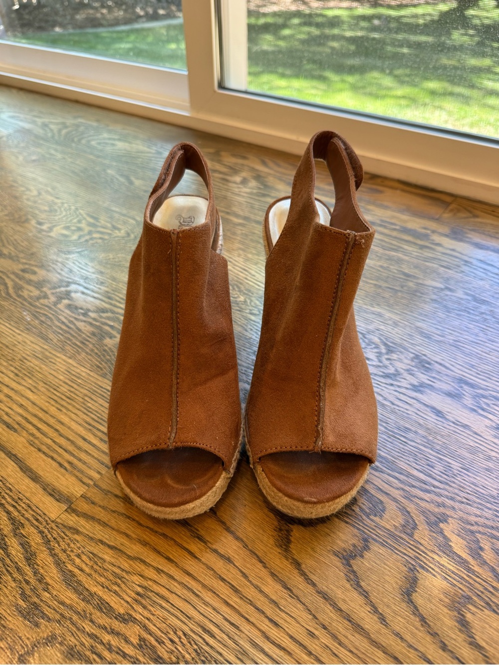 Brash Brown Suede Open-Toe Slingback Wedge Sandals